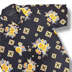 Tommy Bahama Mens Silk Hawaiian Shirt Size Large Black Short Sleeve Aloha Floral